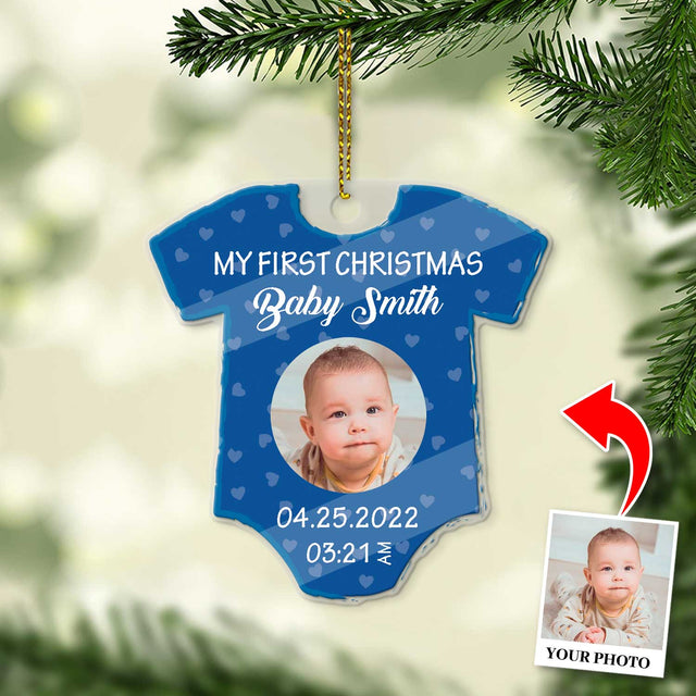 Personalized Name And Text, Ornament For Baby, Baby Boy's First Christmas, Christmas Shirt Ornament, Christmas Shape Ornament 2 Sides