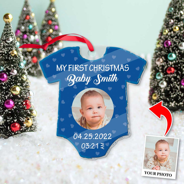 Personalized Name And Text, Ornament For Baby, Baby Boy's First Christmas, Christmas Shirt Ornament, Christmas Shape Ornament 2 Sides