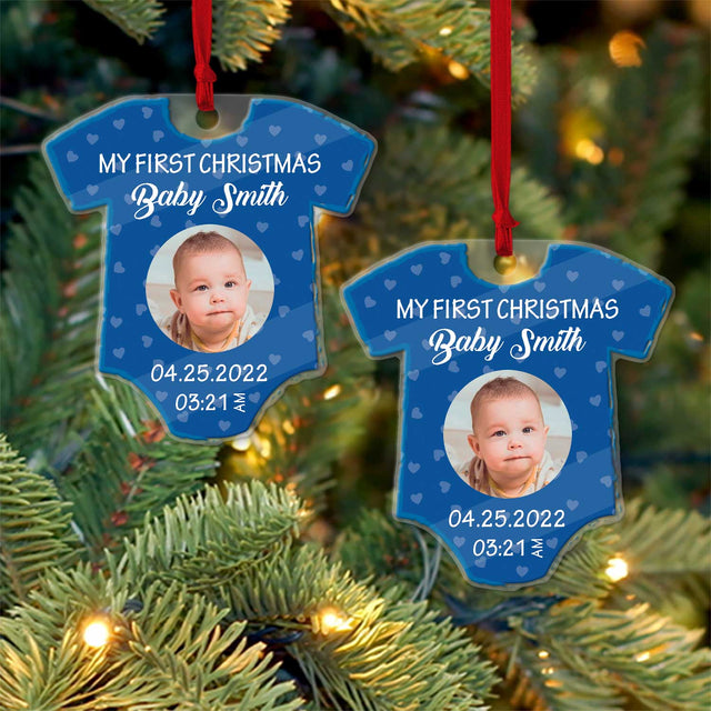 Personalized Name And Text, Ornament For Baby, Baby Boy's First Christmas, Christmas Shirt Ornament, Christmas Shape Ornament 2 Sides