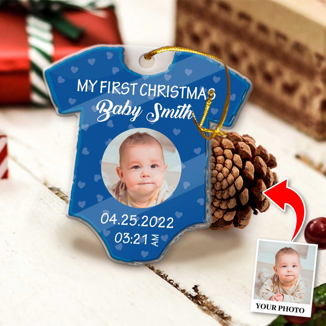 Personalized Name And Text, Ornament For Baby, Baby Boy's First Christmas, Christmas Shirt Ornament, Christmas Shape Ornament 2 Sides