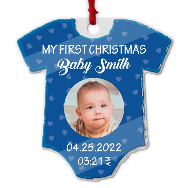 Personalized Name And Text, Ornament For Baby, Baby Boy's First Christmas, Christmas Shirt Ornament, Christmas Shape Ornament 2 Sides