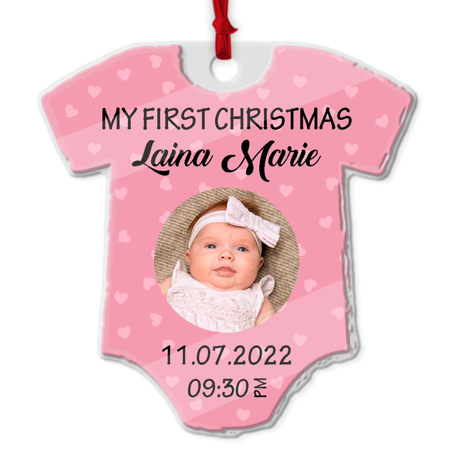 Personalized Name And Text, Ornament For Baby, Baby Girl's First Christmas, Christmas Shirt Ornament, Christmas Shape Ornament 2 Sides