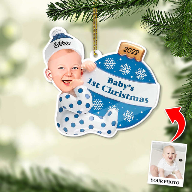 Personalized Name And Text, Ornament For Baby, Baby Boy's First Christmas, Christmas Bulbs, Christmas Shape Ornament 2 Sides