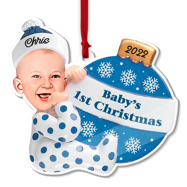 Personalized Name And Text, Ornament For Baby, Baby Boy's First Christmas, Christmas Bulbs, Christmas Shape Ornament 2 Sides