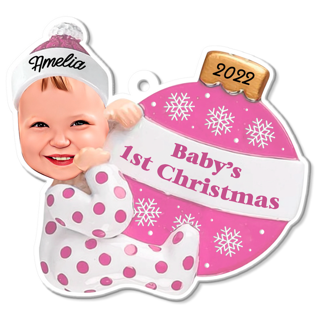 Personalized Name And Text, Ornament For Baby, Baby Girl's First Christmas, Christmas Bulbs, Christmas Shape Ornament 2 Sides