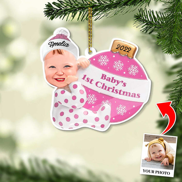 Personalized Name And Text, Ornament For Baby, Baby Girl's First Christmas, Christmas Bulbs, Christmas Shape Ornament 2 Sides