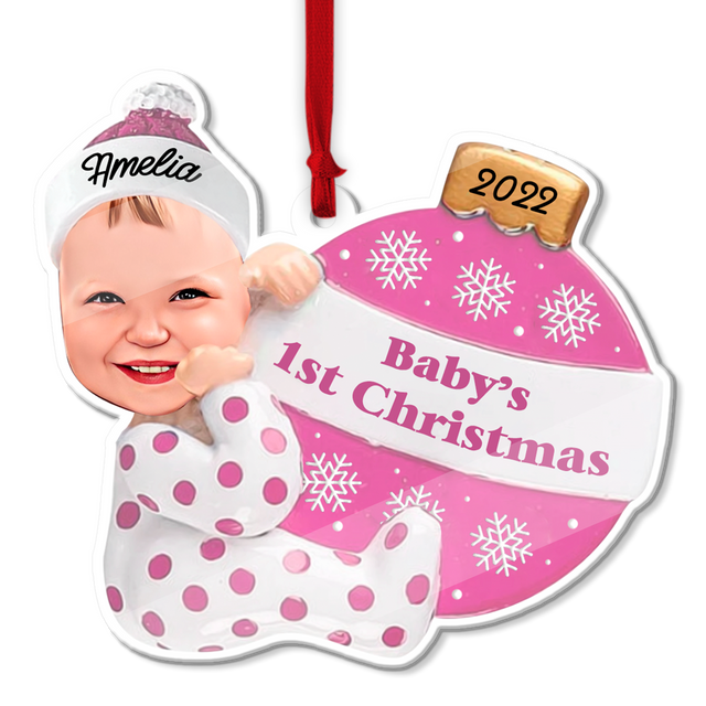 Personalized Name And Text, Ornament For Baby, Baby Girl's First Christmas, Christmas Bulbs, Christmas Shape Ornament 2 Sides