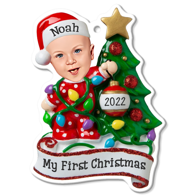 Personalized Name And Text, Ornament For Baby, My First Christmas, Christmas Bulbs & Tree, Christmas Shape Ornament 2 Sides