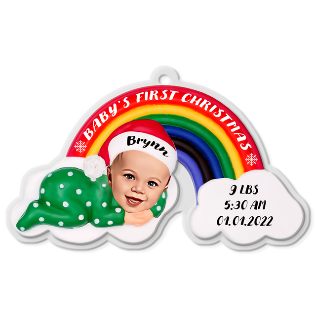 Personalized Name And Text, Ornament For Baby, Baby's First Christmas, Christmas Rainbow, Christmas Shape Ornament 2 Sides