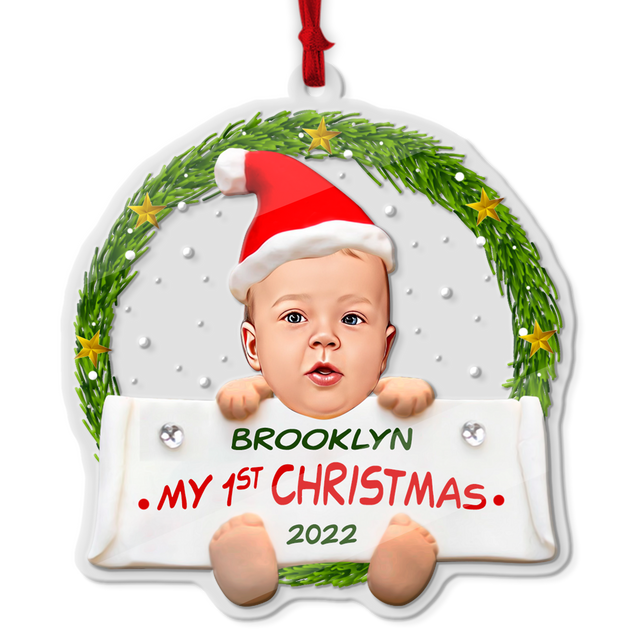 Personalized Name And Text, Ornament For Baby, My 1st Christmas, Christmas Wreath, Christmas Shape Ornament 2 Sides