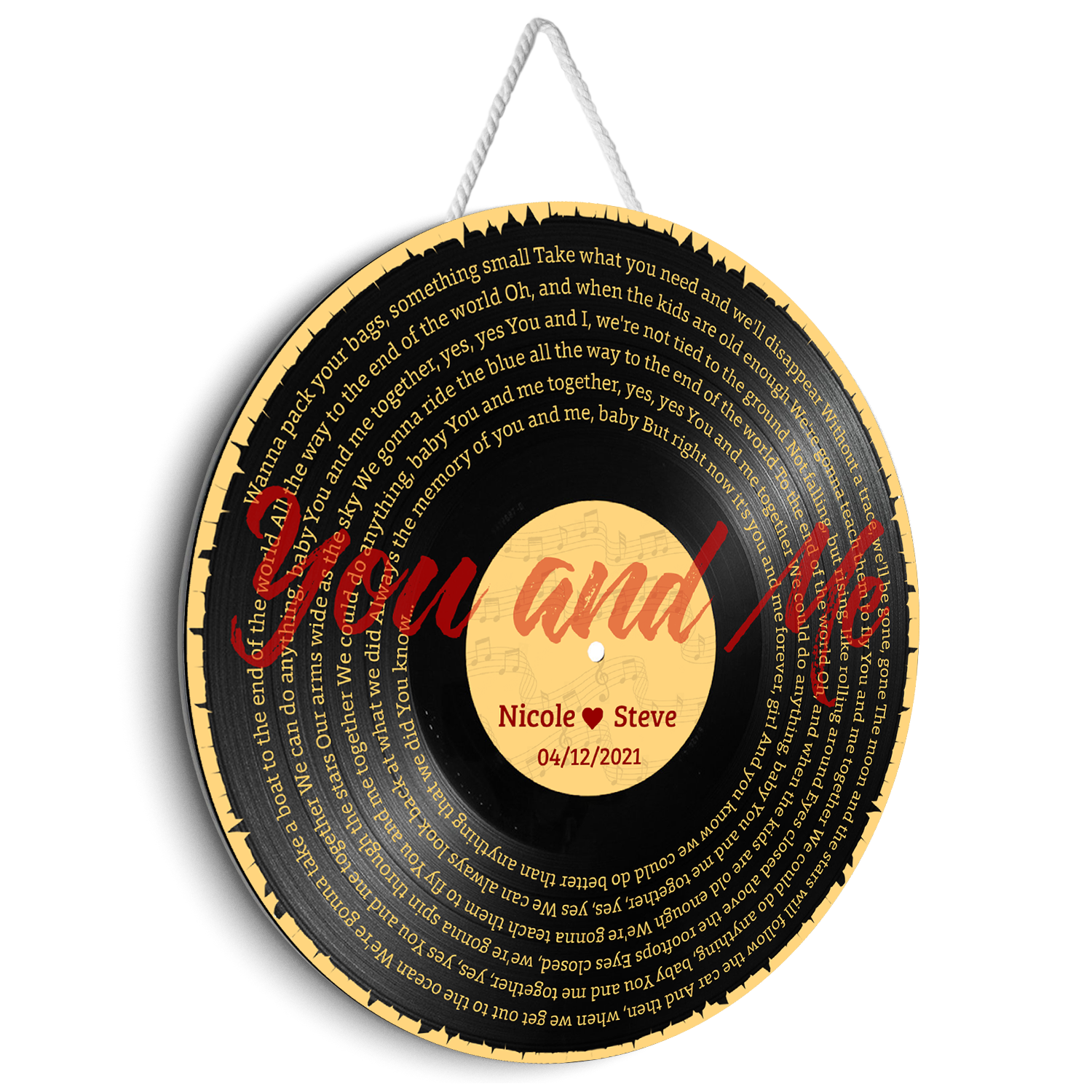 Custom Song Lyrics, Vinyl Record Art, Customizable Song Name And Text Round Wood Sign, Gift For Anniversary