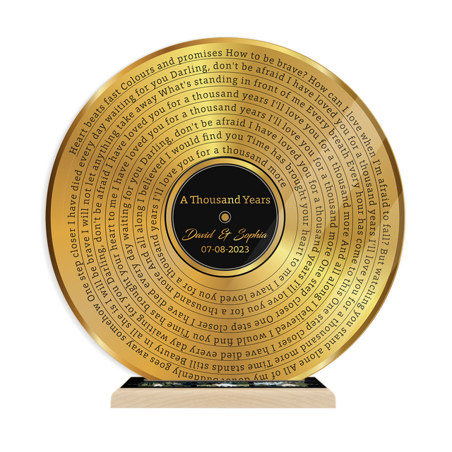 Custom Song Lyrics & Upload Photo, Gold Acrylic Record