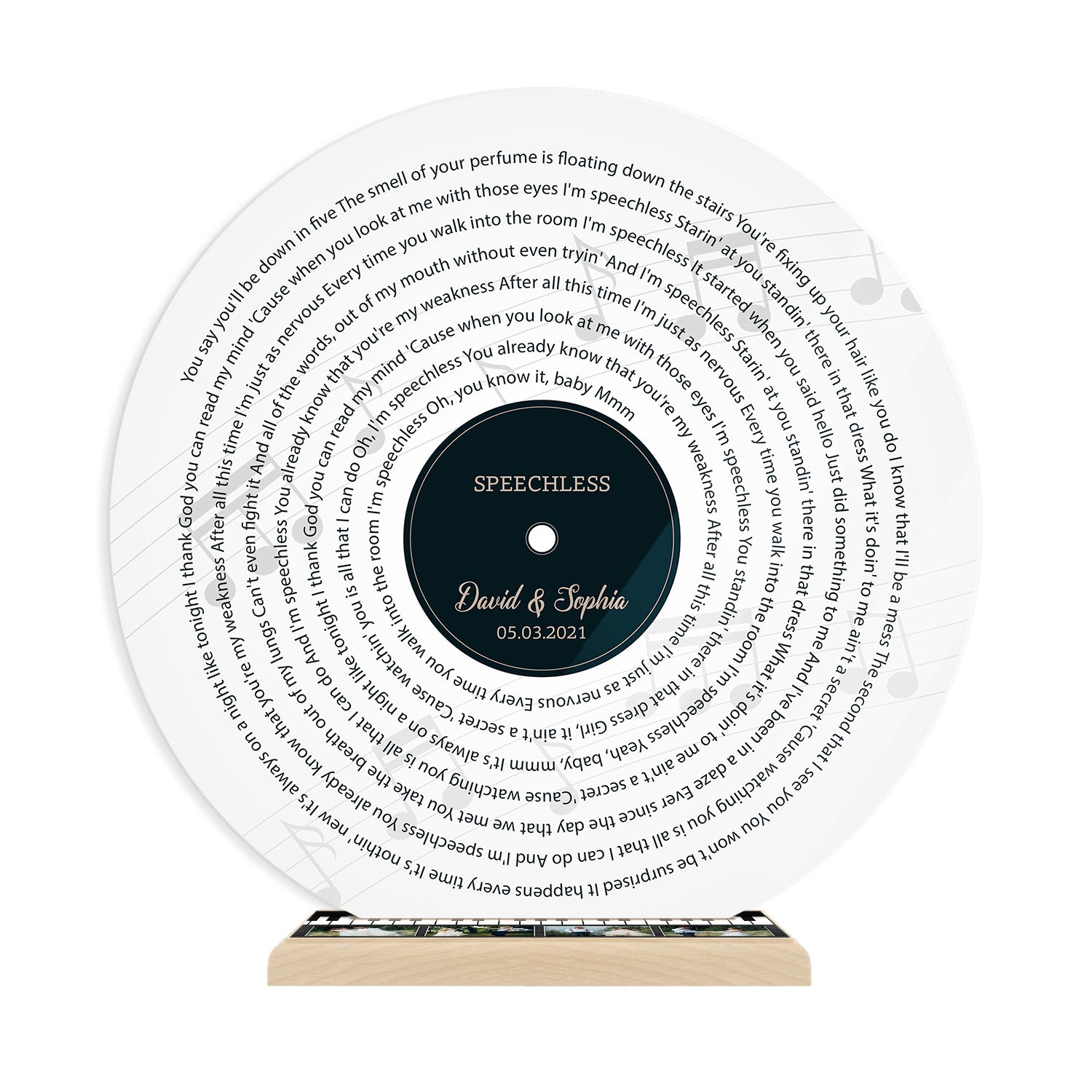 Personalized Vinyl Record Song with Lyrics on Acrylic with Wood Stand,  Mother's Day Gift for Her Personalized