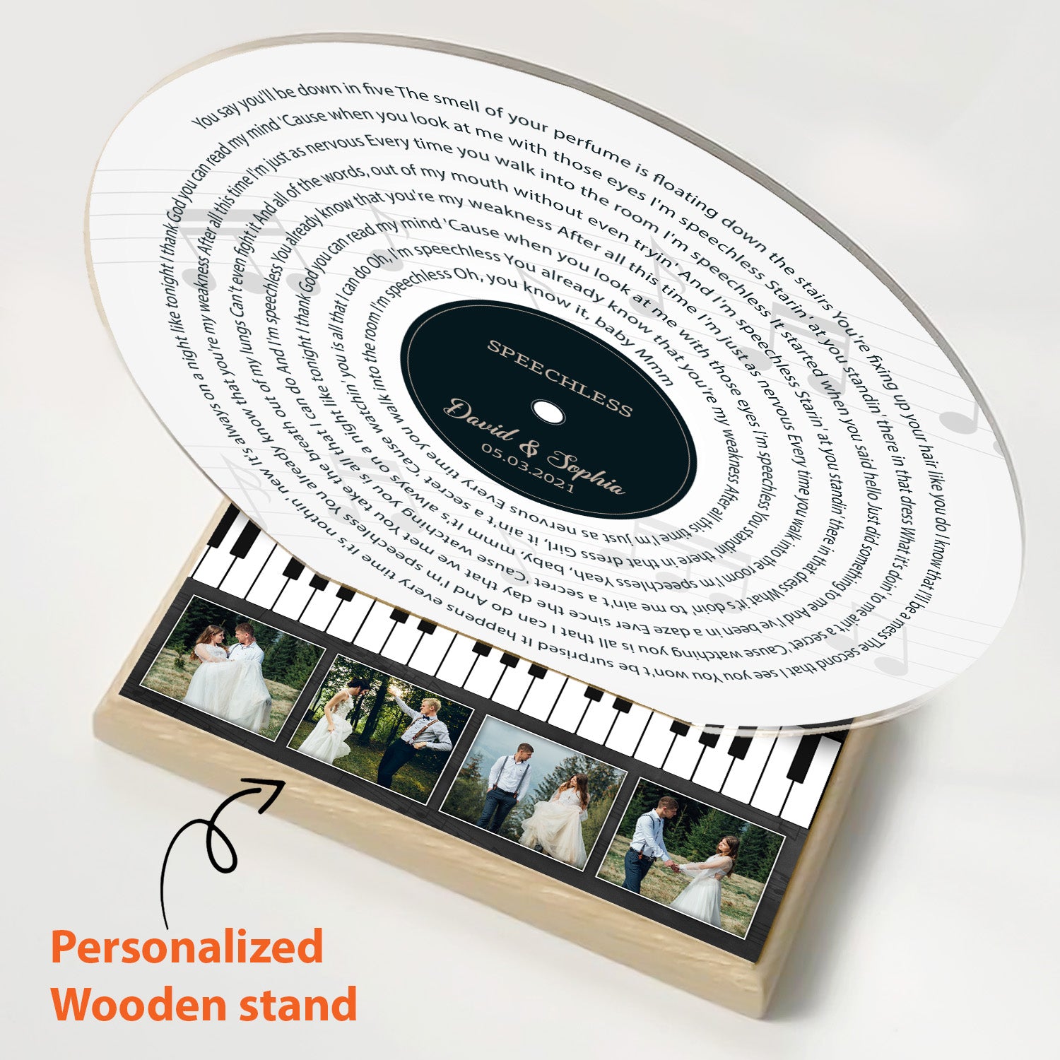 Custom Song Lyrics, White Vinyl Record Piano, Acrylic Record