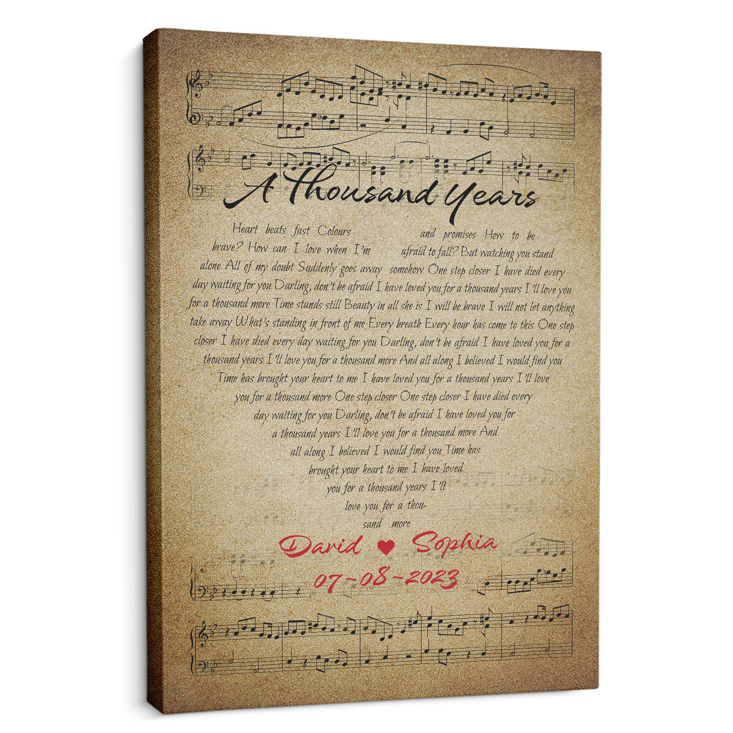 Custom Song Lyrics Sheet Music, Customizable Name And Date Canvas