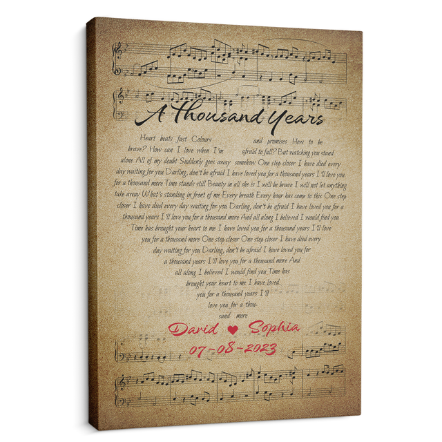 Custom Song Lyrics Sheet Music, Customizable Name And Date Canvas