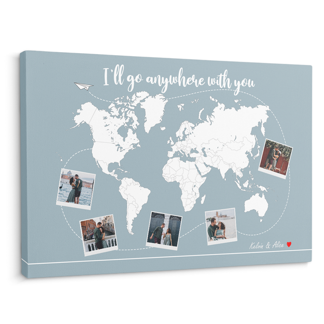 Custom Canvas World Map Couples Travel Map - Gift For Couples