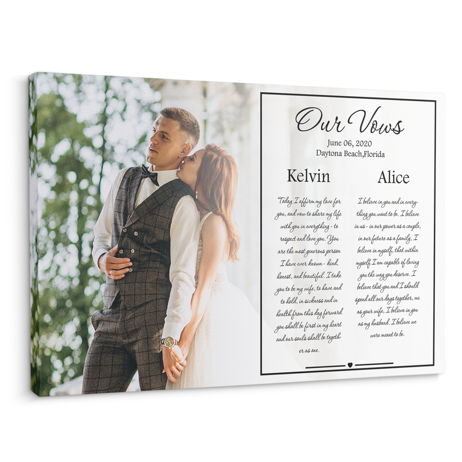 Custom Wedding Canvas, Our Vows and Wedding Photo