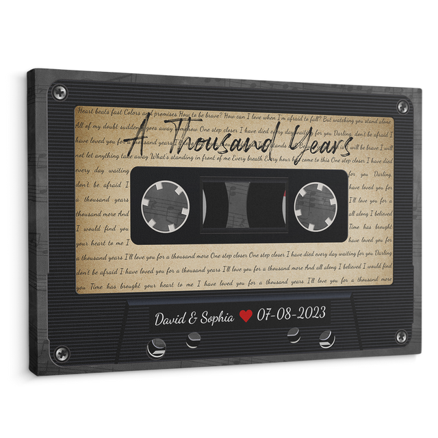 Custom Song Lyrics, Customizable Name, Date, Song Name Cassette Tape Canvas Wall Art