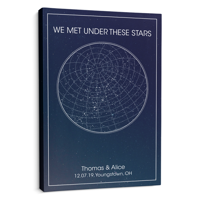 Custom Star Map, Customizable Night Sky And Text Anniversary Gift Canvas