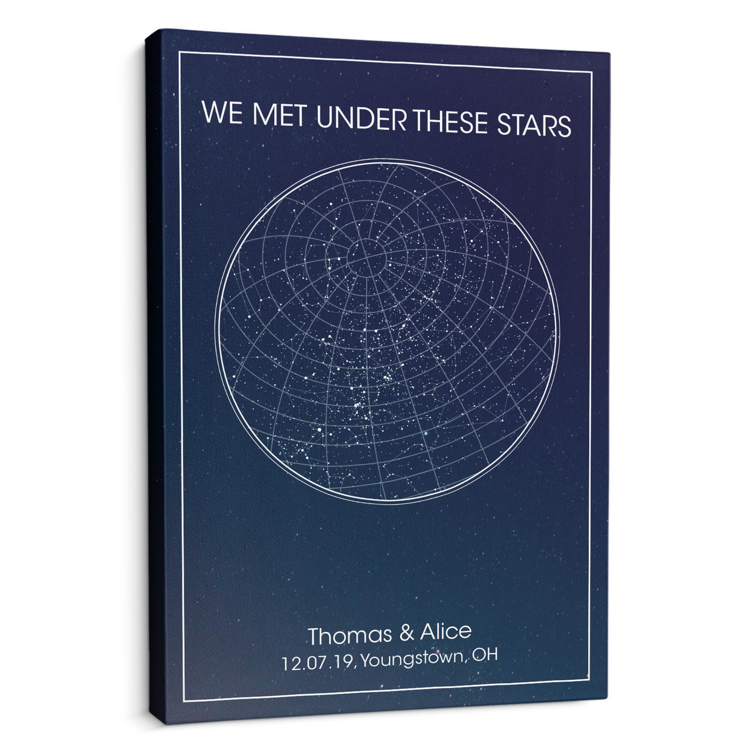 Custom Star Map, Customizable Night Sky And Text Anniversary Gift Canvas