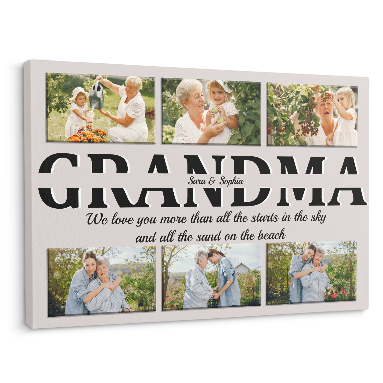 Grandma Custom Text and Photo - Customizable Light Grey Background Canvas