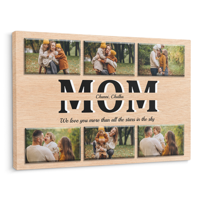 Mom Custom Text and Photo - Customizable Light Wood Background Canvas