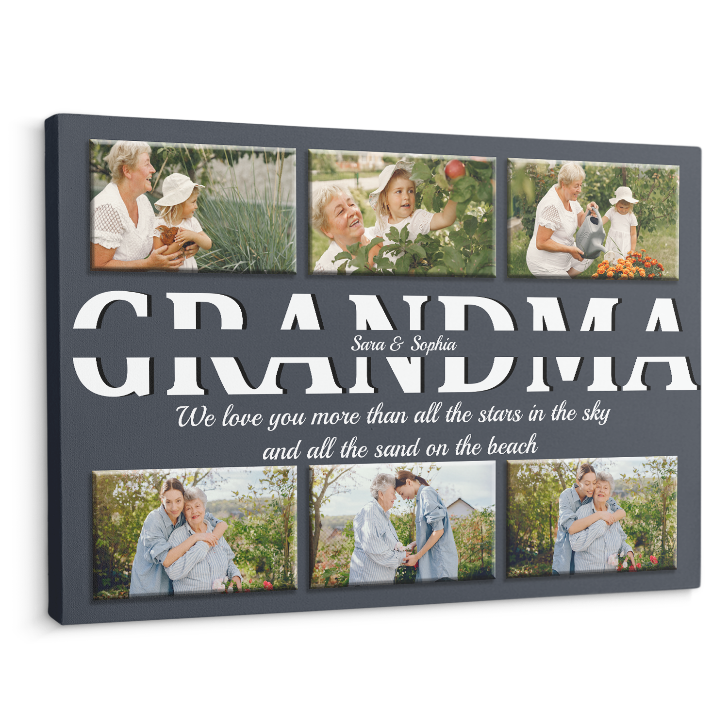 Grandma Custom Text and Photo - Customizable Navy Vintage Background Canvas