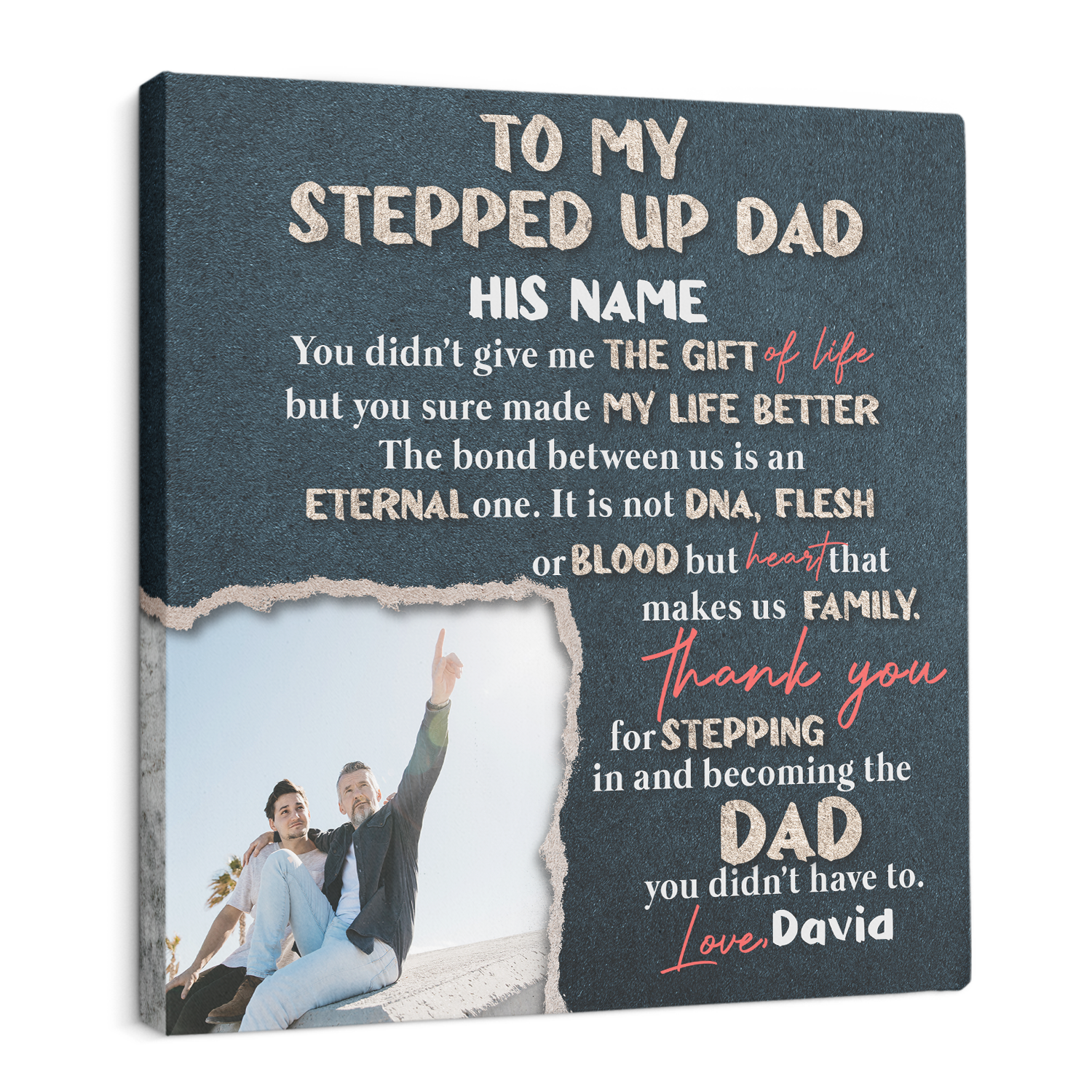 To My Stepped Up Dad, Custom Photo, Customizable Name, Canvas Wall Art