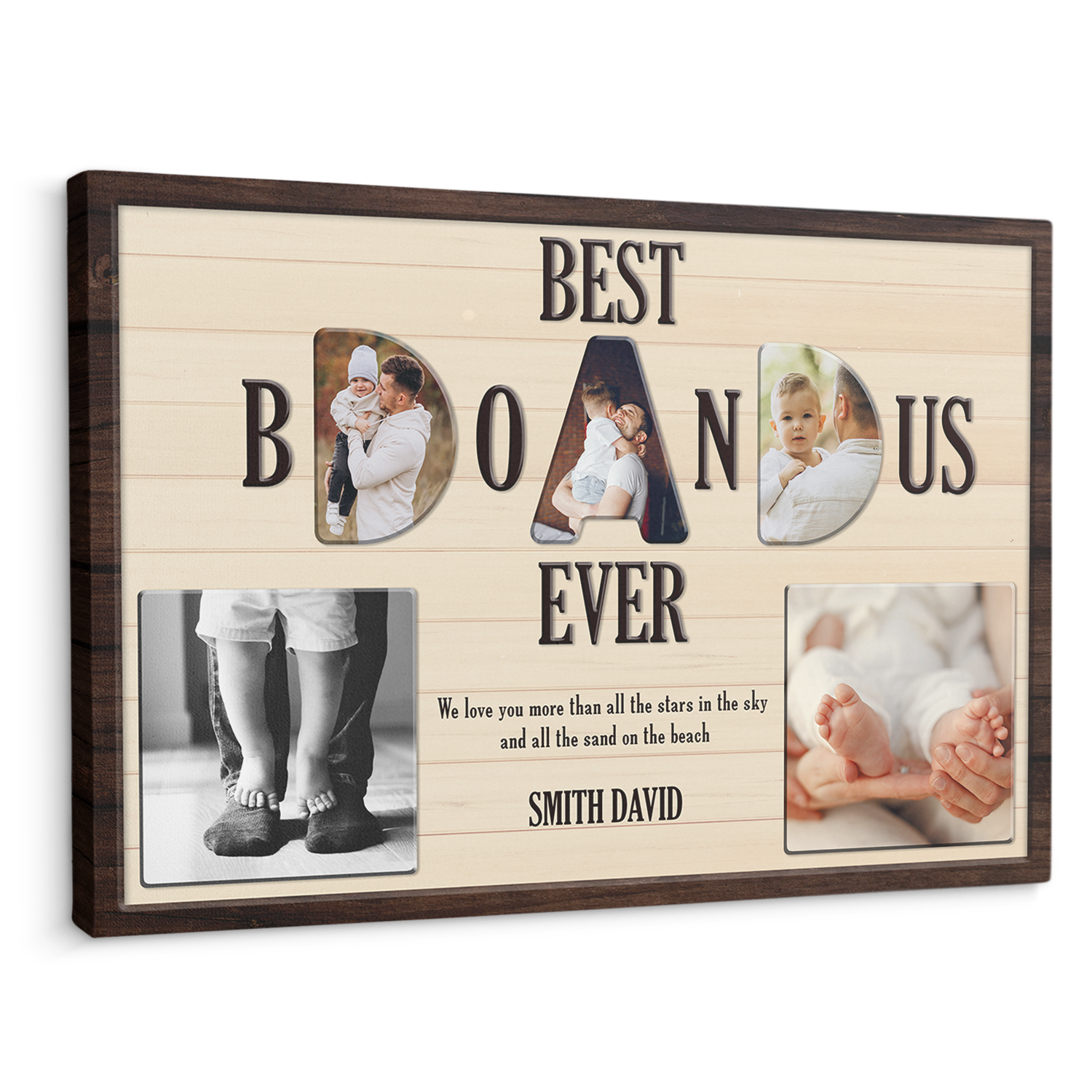 Best Bonus Dad Ever, Custom Photo - Customizable Name And Text Canvas Wall Art