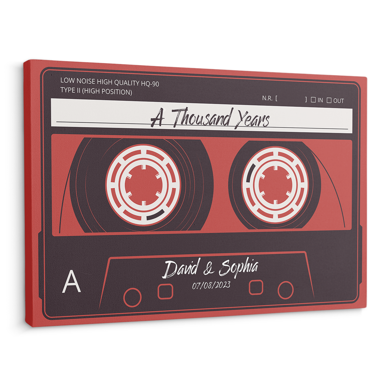 Custom Song Name, Customizable Name And Date, Red Cassette Tape Canvas Wall Art