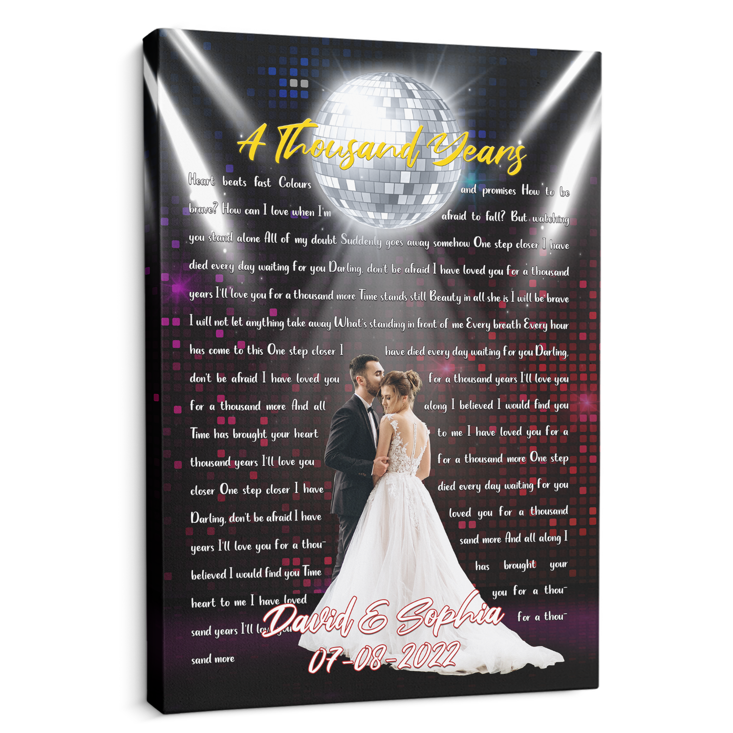 Custom Photo Name Date Night Disco Ball Song Lyrics Canvas