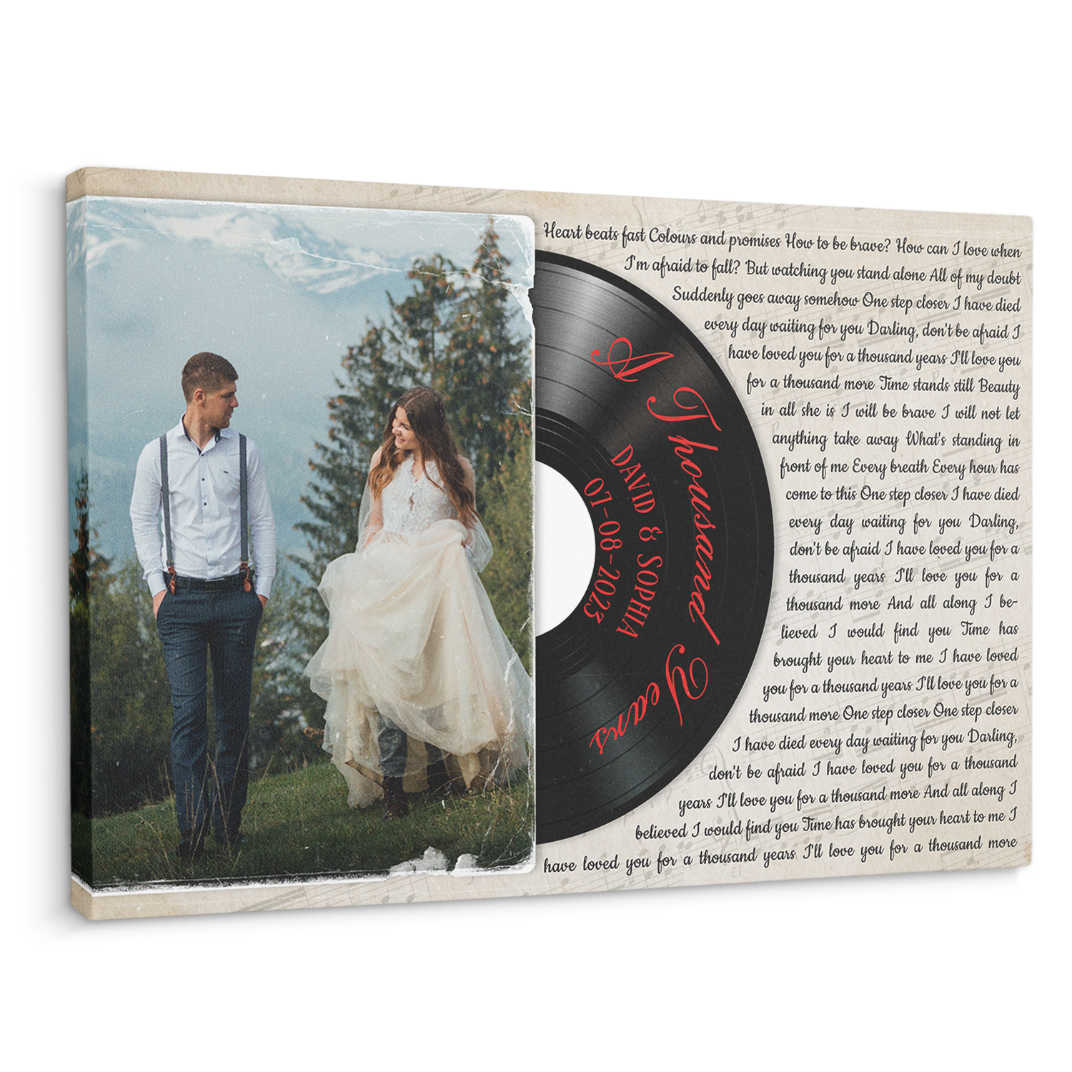 Custom Photo Name Date, Song Lyrics Vinyl Record Canvas