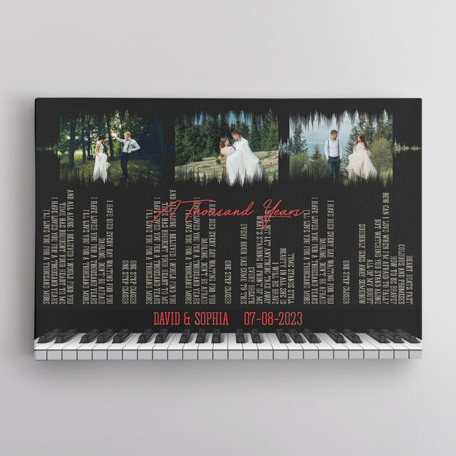 Custom Photo Name Date, Piano Love Song Lyrics Canvas