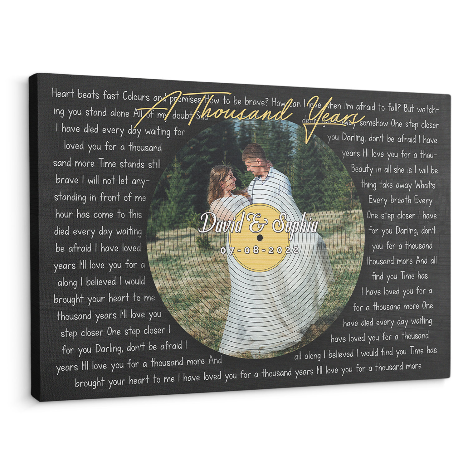 Custom Photo Name Date, Song Lyrics Circle Portrait Canvas