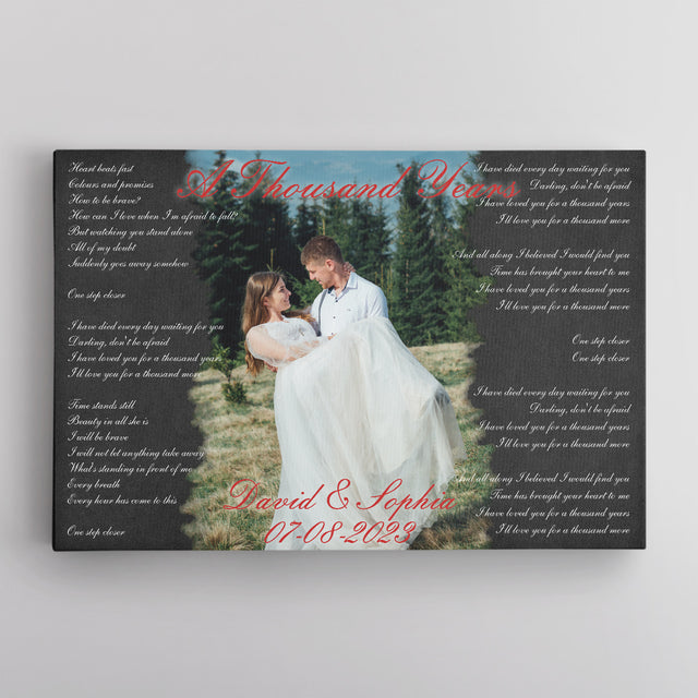 Custom Photo Name Date, Black Song Lyrics Horizontal Canvas