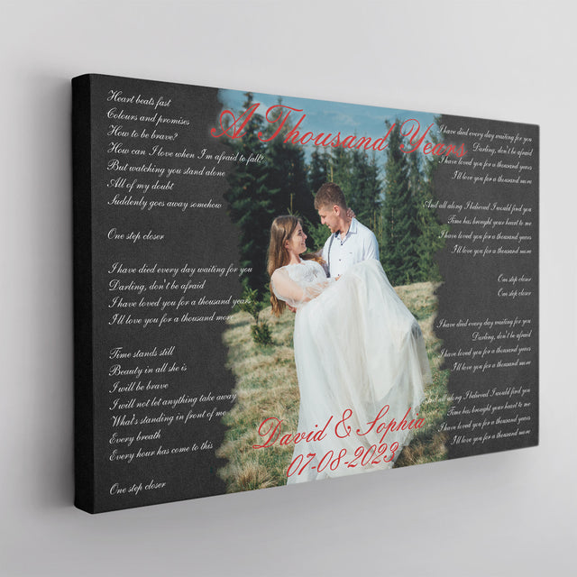 Custom Photo Name Date, Black Song Lyrics Horizontal Canvas