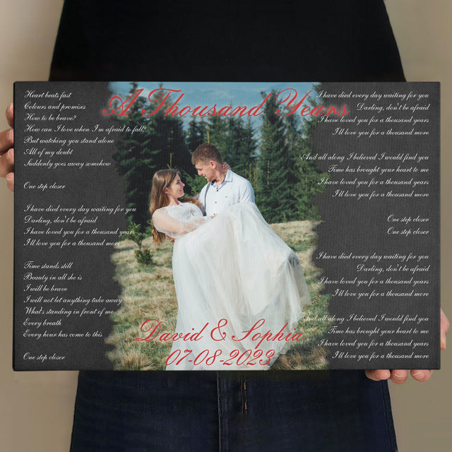 Custom Photo Name Date, Black Song Lyrics Horizontal Canvas