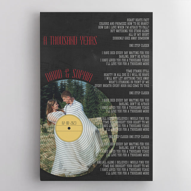 Custom Vinyl Record, Song Lyrics Date Name Vertical Canvas