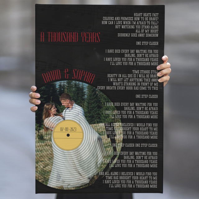 Custom Vinyl Record, Song Lyrics Date Name Vertical Canvas