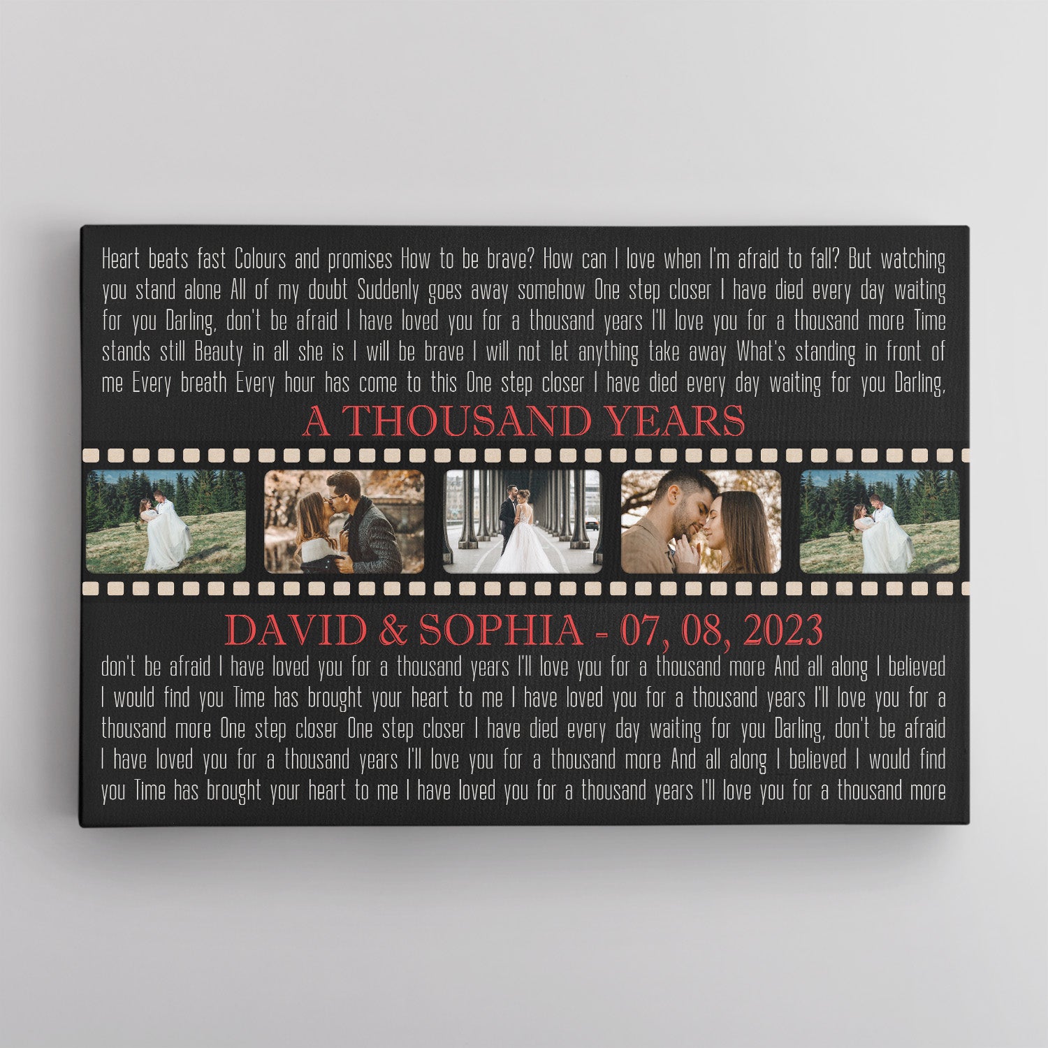 Custom Song Lyrics, 5 Photos, Black Horizontal Canvas