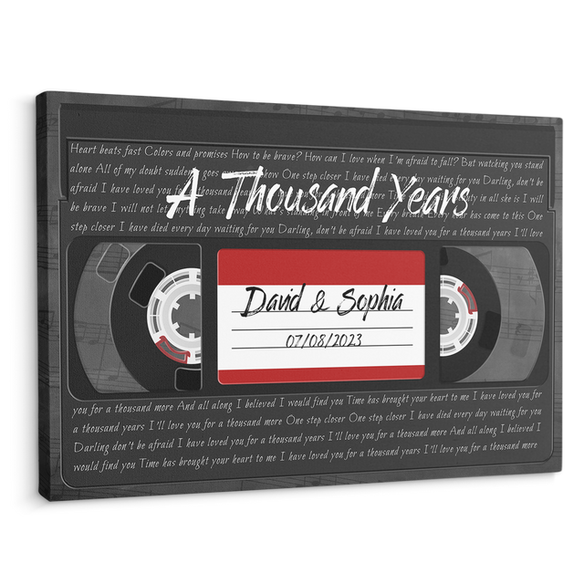 Custom Song Lyrics, Customizable Name, Date, Song Name VHS Tape Canvas Wall Art