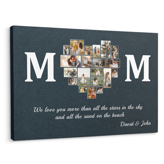 Mom, Custom Photo, Heart Shape, 20 Pictures, Customizable Name And Text Canvas Wall Art