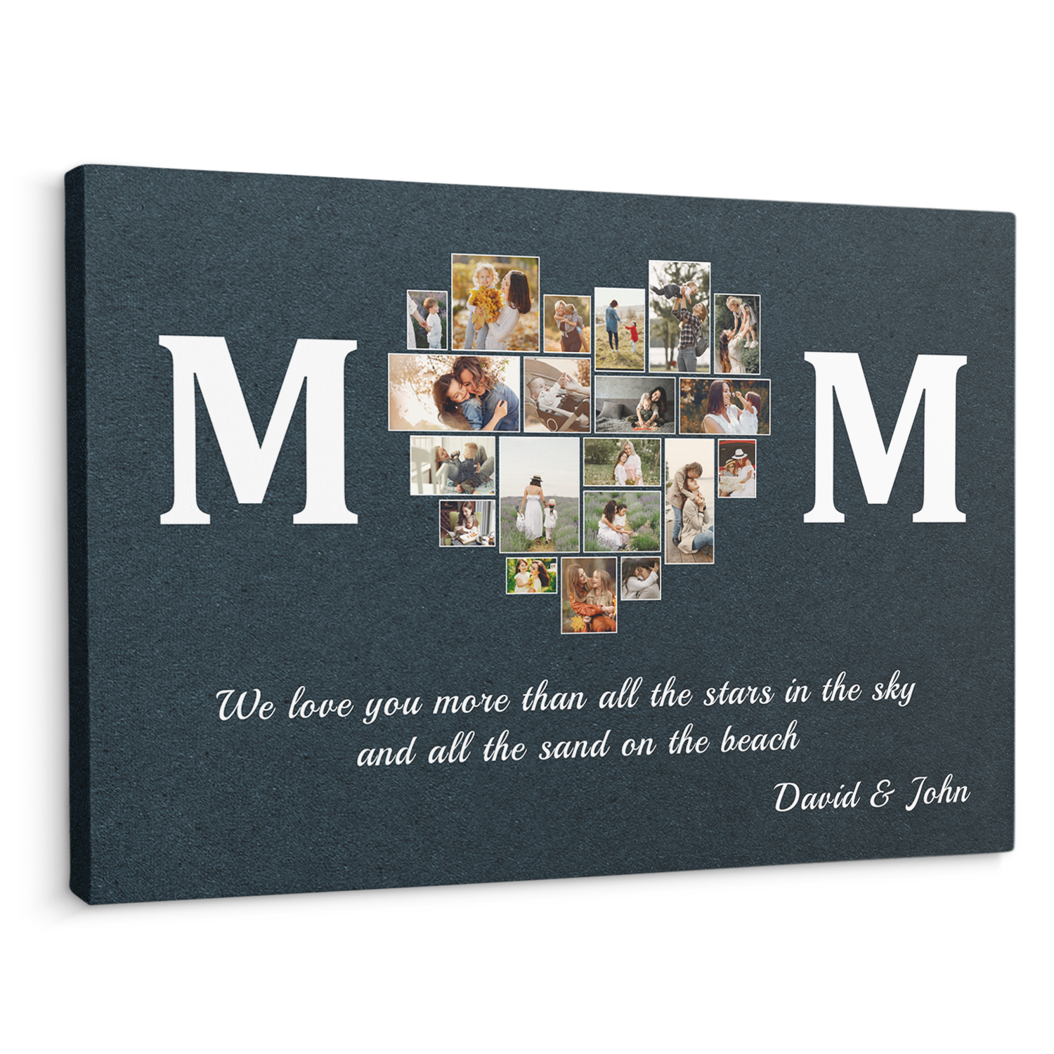 Mom, Custom Photo, Heart Shape, 20 Pictures, Customizable Name And Text Canvas Wall Art