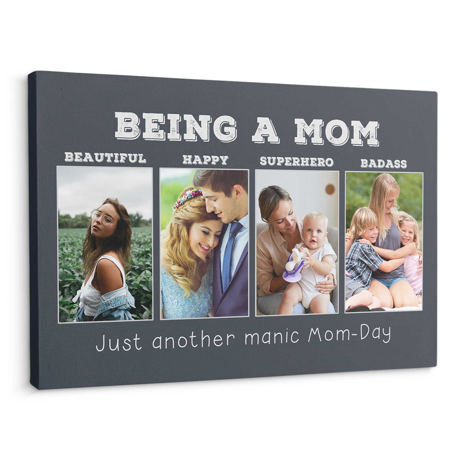 Being A Mom, Beautiful, Happy, Superhero, Badass, Custom Photo, Customizable Text Canvas Wall Art