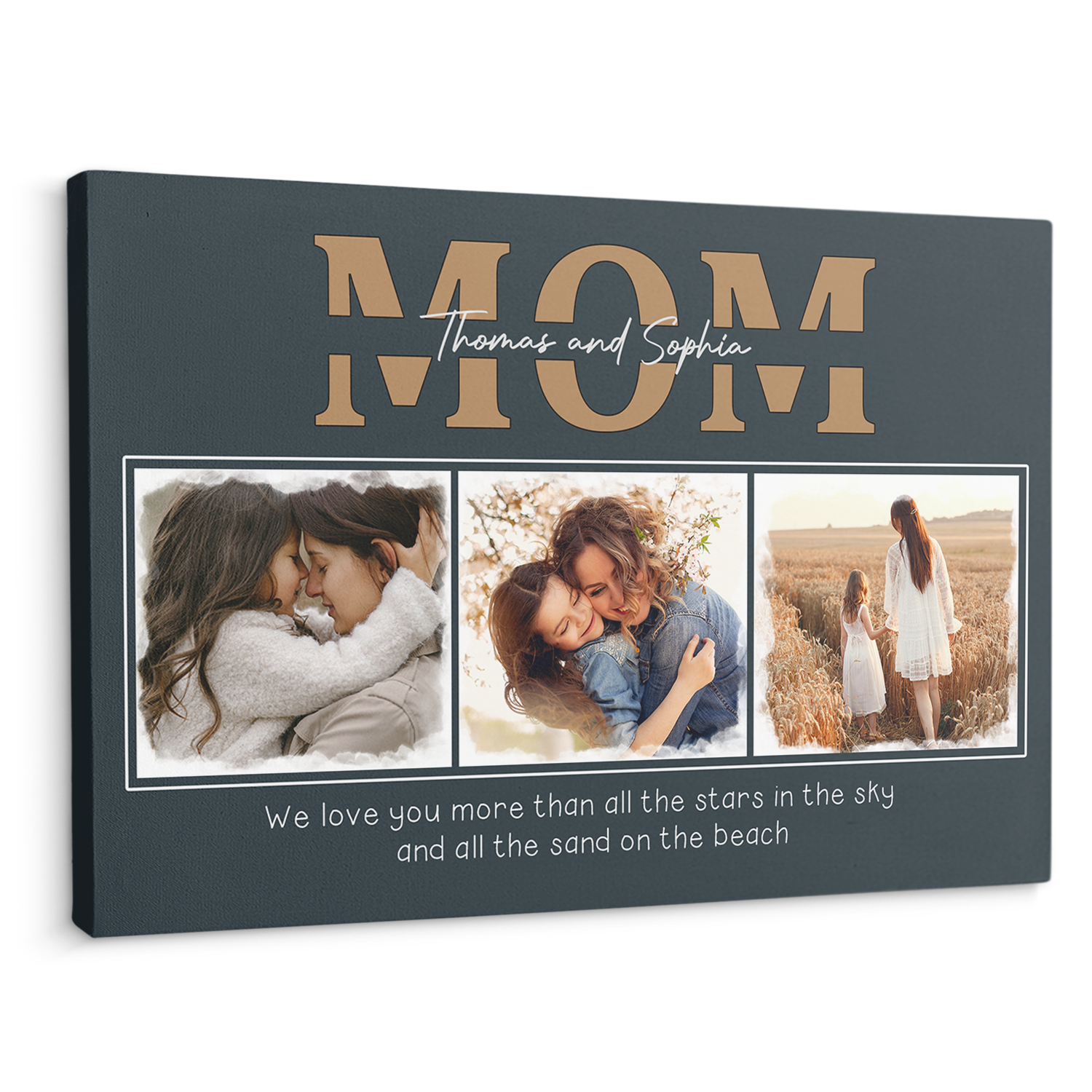 Mom, Custom Photo Collage, 3 Pictures, Customizable Name And Text Canvas Wall Art