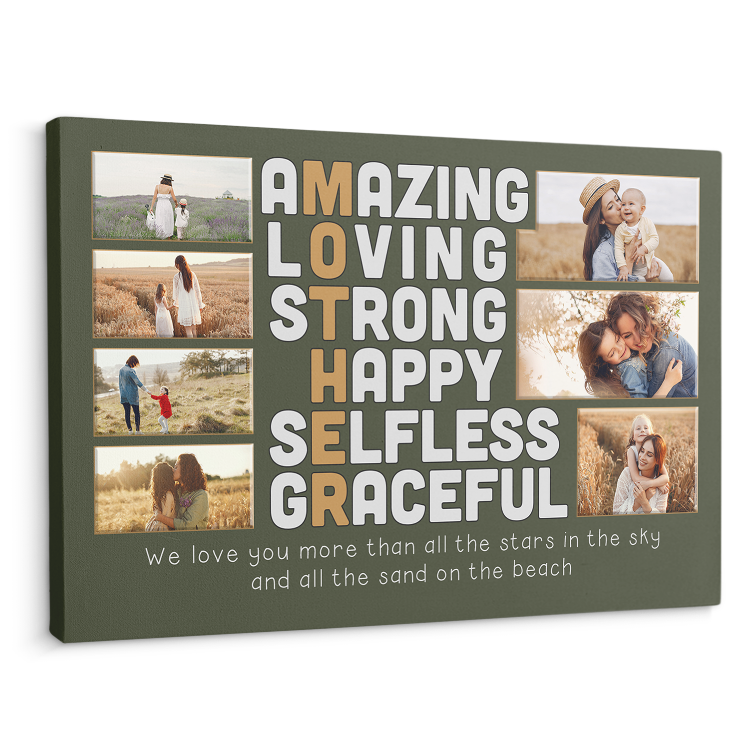 Mother, Amazing, Loving, Strong, Happy, Selfless, Graceful, Custom Photo 7 Pictures, Canvas Wall Art