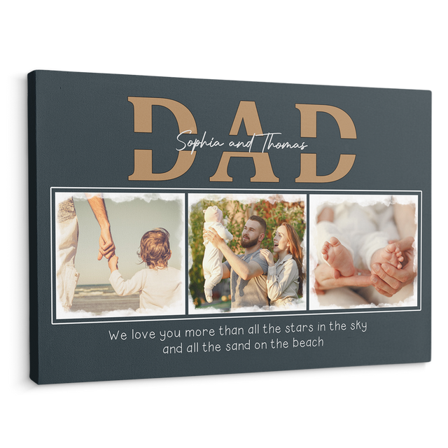 Dad, Custom Photo, 3 Pictures , Customizable Name And Text Canvas Wall Art