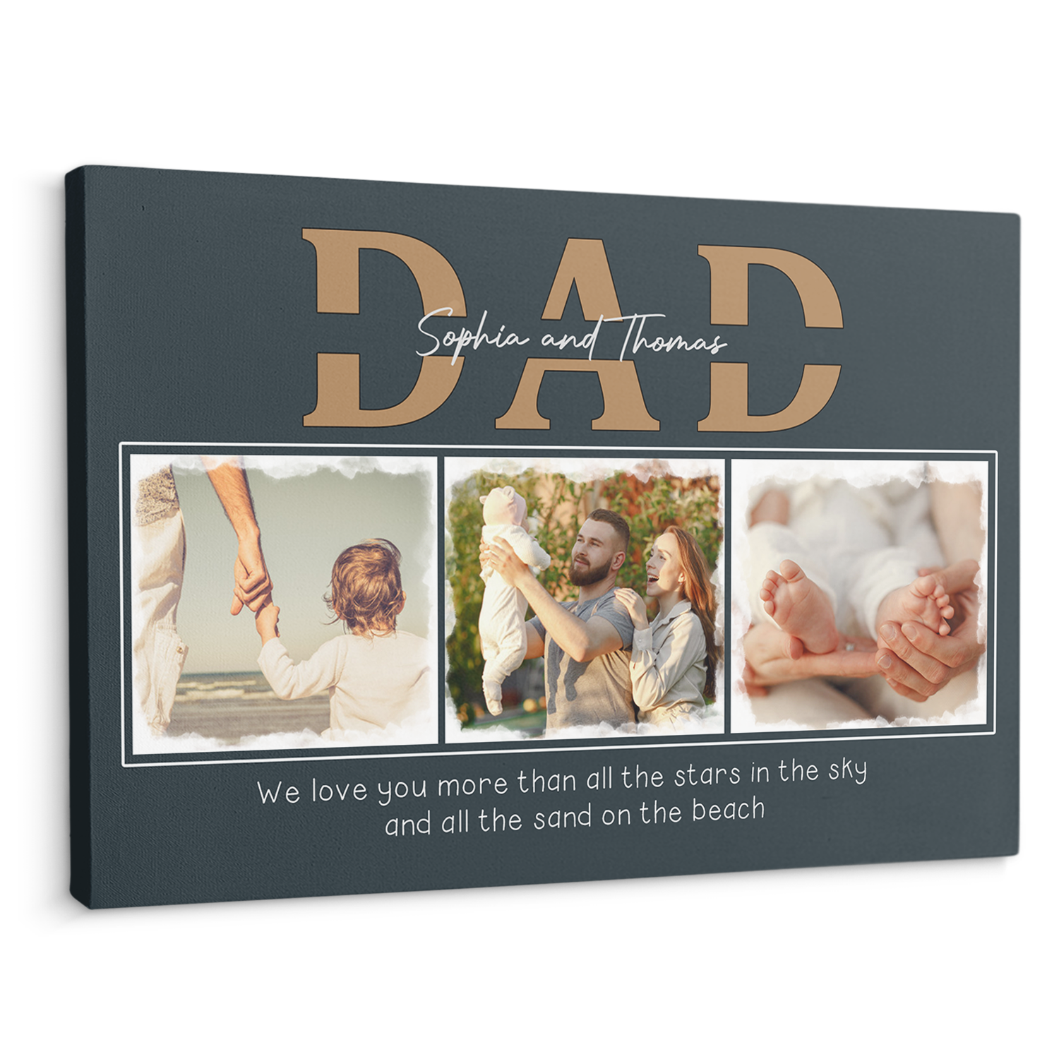 Dad, Custom Photo, 3 Pictures , Customizable Name And Text Canvas Wall Art