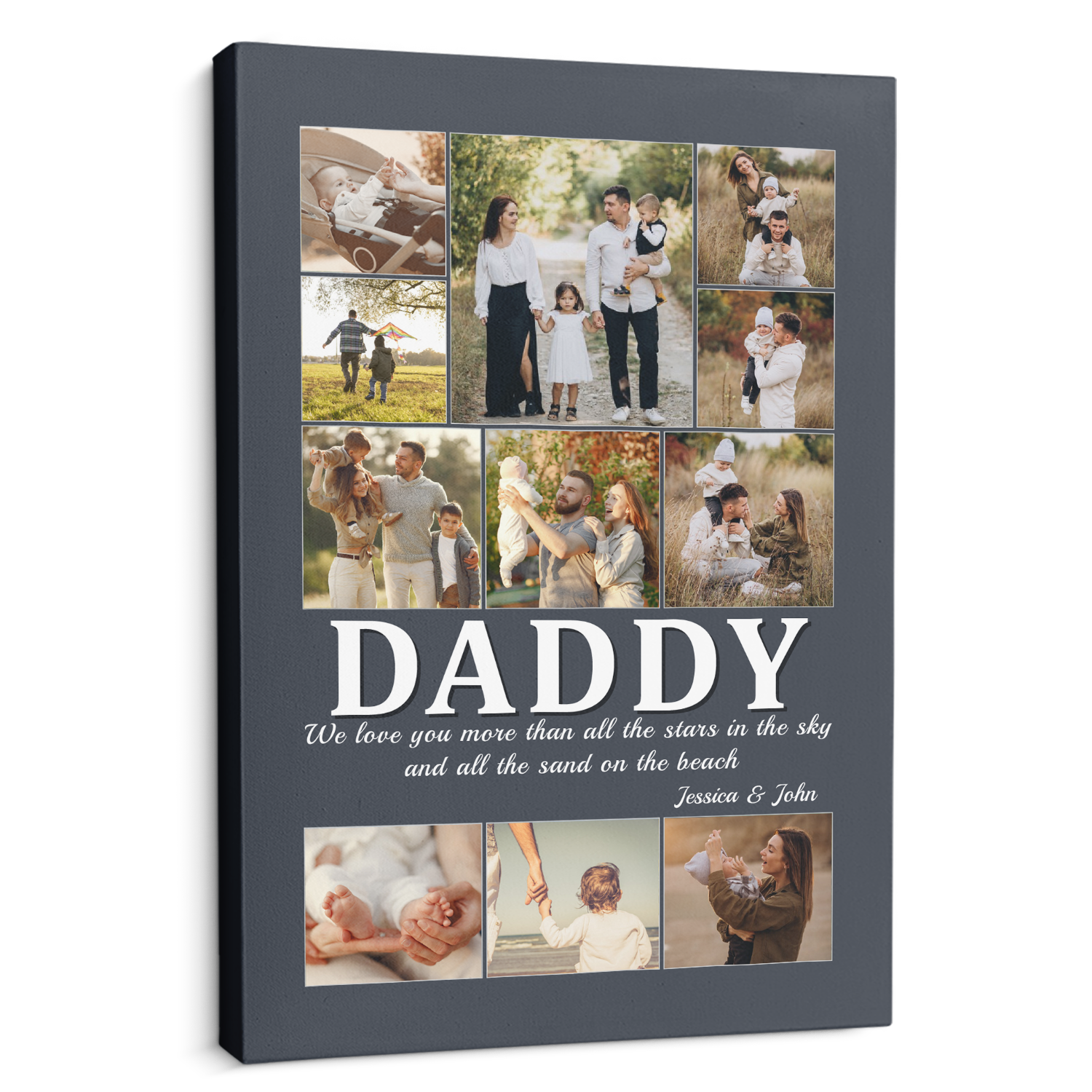 Daddy Custom Photo Collage, Customizable Name And Text Canvas Wall Art
